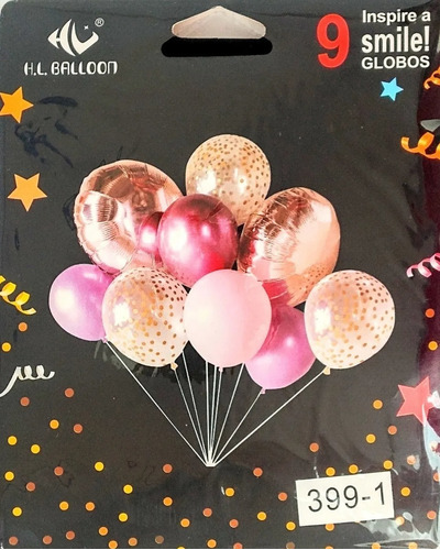 Kit Globos Bombas Metalizados Oro Rosa Con Base