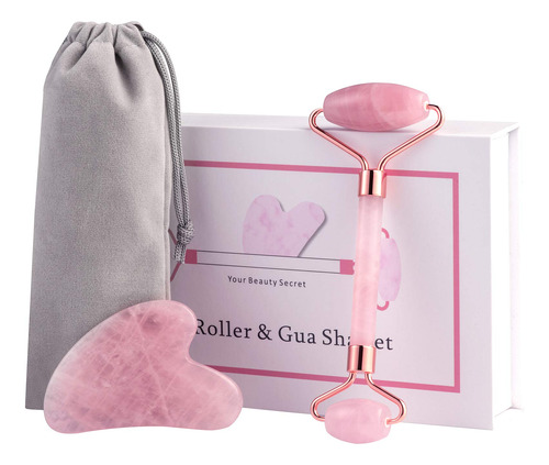 Juego De Rodillo De Jade Y Cuarzo Rosa Y Gua Sha, Piedra De