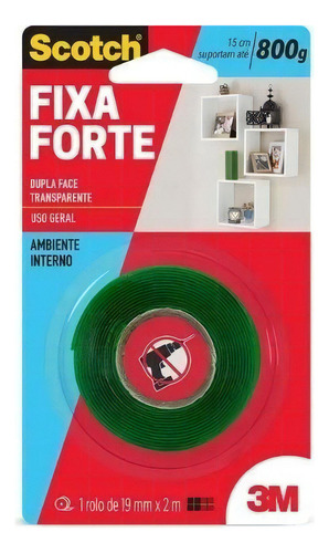 Fita Dupla Face Transp. Fixa Forte 19mmx2m 3m Scotch 800g