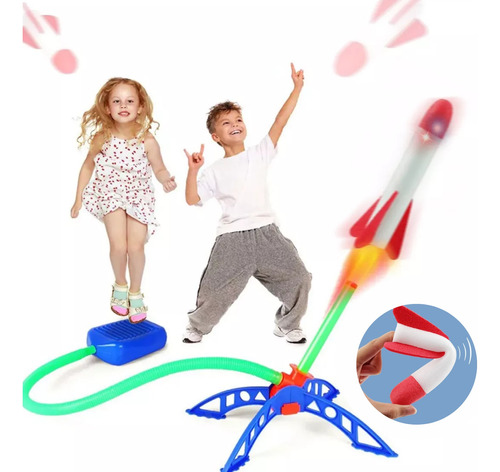 Brinquedo Foguete Led Voador Com Lançador Ajustável Infantil