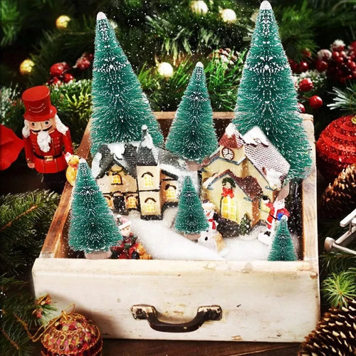 34 Unidades De Árbol De Navidad Con Base De Madera, Mini Dec