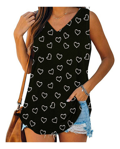 . Camiseta Sin Mangas Con Cuello En V Y Estampado Moderno