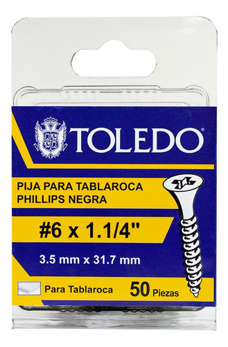 Tornillo Pija Para Tablaroca Ph Negra #6 X 1.1/4 50pz Toledo