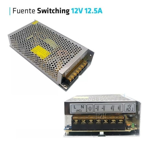 Imagen 3 de 10 de Fuente 12v 12a Metalica Regulada Switching Tira Led Cctv