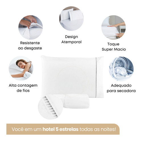 Jogo De Cama Solteiro 2 Peças 400 Fios Ponto Palito C/ Elástico Hotel Premium Cor Branco