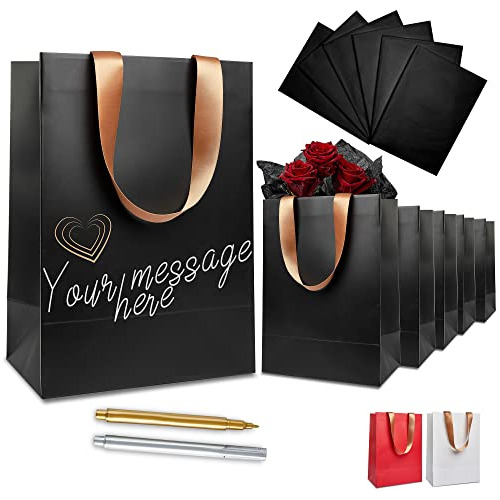 Conjunto De 6 Bolsas De Regalo Personalizables Negro Ma...