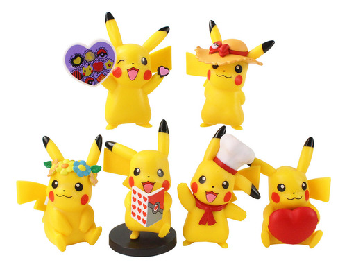 Figura Pokemon Pikachu Set X6 Pikachu Ash Gorra Libro Pvc