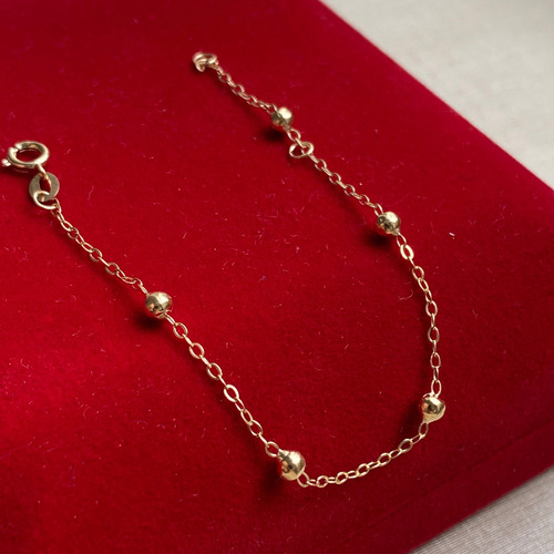 Pulseira De Bolinhas P-3mm Bebê/infantil Ouro 18k-750 - 17cm Dourado 3 Mm 17 Cm