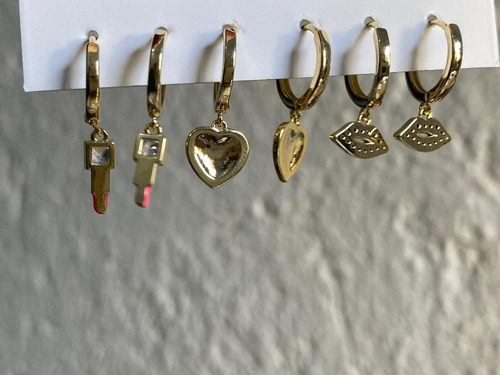 Set 6 Aretes Yakemiyou Barbie En Chapa De Oro 18k