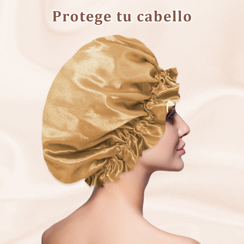 Gorro De Satín Para Dormir Y Proteger El Cabello Doble Capa Oro Champán