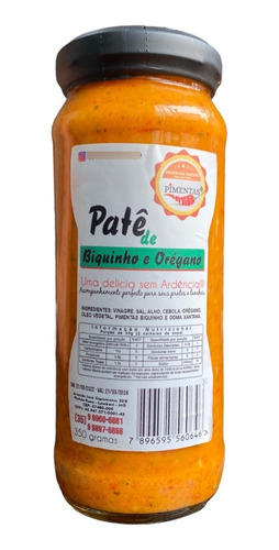 Patê De Pimenta Biquinho E Orégano 350g, Sem Ardência