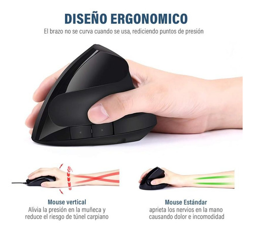 Ratón Vertical Ergonómico Inalámbrico De 2,4 G, Recargable,