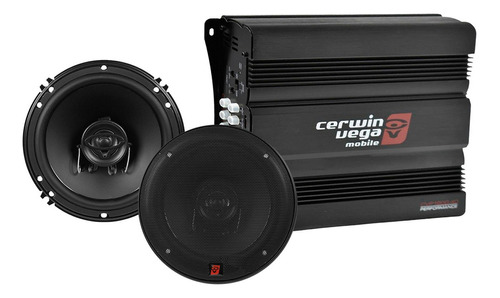 Paquete Car Audio Amplificador Cvp1200.4 + 2 Bocinas Xed62 Color Negro