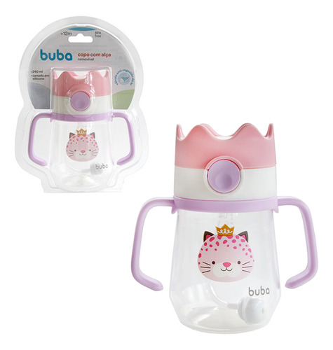 Copo Transição Infantil 240ml Com Canudo Alça Removível Buba Oncinha