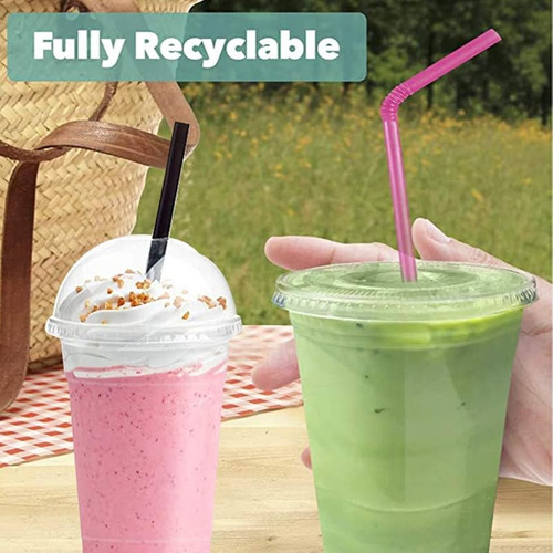 100 Sets 14oz Clear Plastic Cups With Flat Lids For Drinks