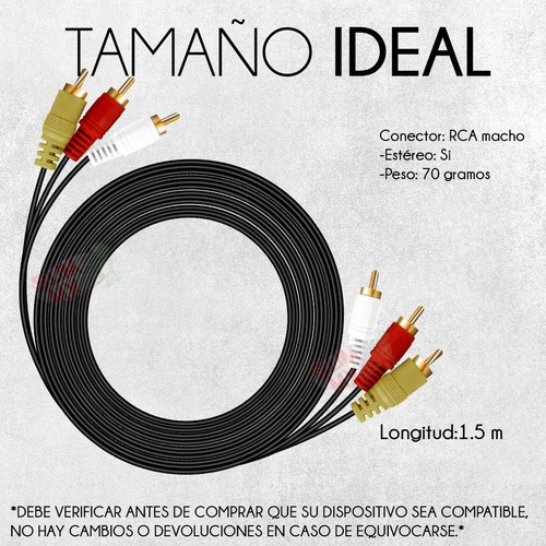 Cable De Video Rca Macho Macho Audio Dvd Componentes 1.5mts