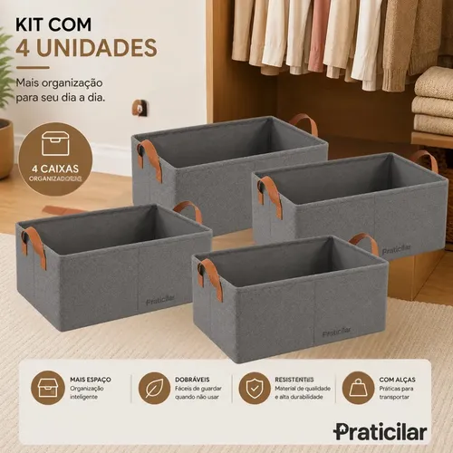 Kit com 4 Caixas Organizadoras Roupas Íntimas Multiuso Guarda Roupa Camisetas Calças Meia