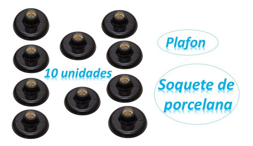 Plafon 10 Peças Soquete Porcelana E27 Preto  Resistente