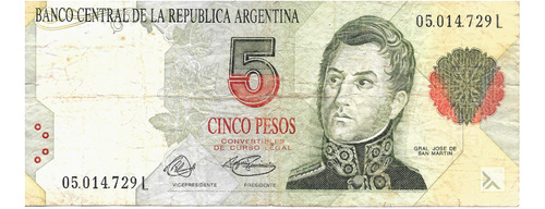 Bottero 3025 Billete De 5 Pesos Convertibles 1994 Serie L 