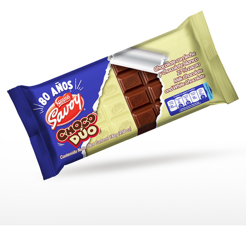 Choco Dùochocolate Con Leche Y Chocolate Blanco 130gr Savoy