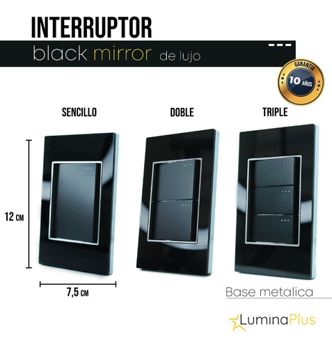 Imagen 4 de 6 de Interruptor Sencillo Negro Black Mirror De Lujo