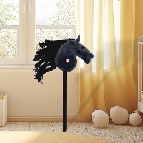 Bastón De Peluche Para Montar , Cabeza Cosida A Mano, Negro
