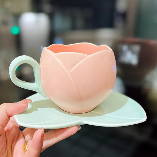 Z Taza De Tulipan Rosa, Taza En Forma De Flor Tulipanes,