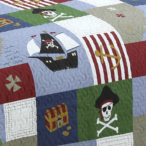 Colcha Infantil Dupla Face Cobre Leito Solteiro Estampadas Cor Piratas Listrado