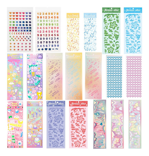 22 Sheets Colorful Heart Ribbon Alphabet Stickers, Kpop...