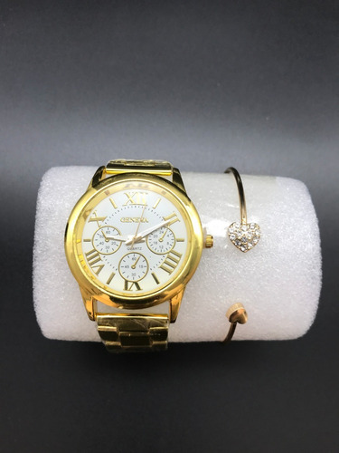Relógio Feminino  Dourado + Pulseira Folheado A Ouro 18k