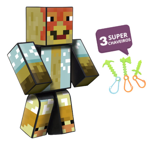 Boneco Minecraft Youtuber Ze Galo 35cm Grande+ 3 Chaveiros