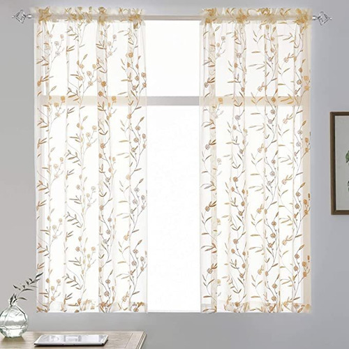 Cortinas Transparentes Beige 45 Pulgadas De Largo Bordado F