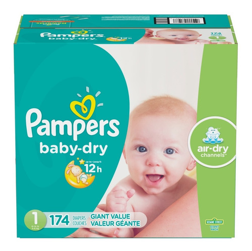 Pañales Pampers Baby Dry, Talla 1, 174 Piezas