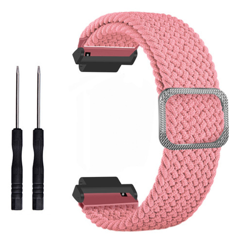 Correa De Reloj Con Pulsera De Acero Macizo, Cuentas Y Boton Color Rosa