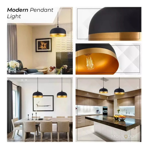 Pack 2 Lámparas Colgantes Redondo Negro E27 Cocina Comedor
