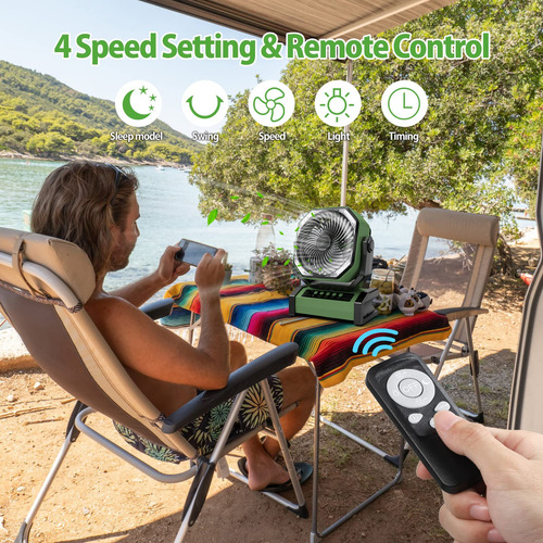 Ventilador De Camping Addacc De 20000 Mah, Recargable, Con L