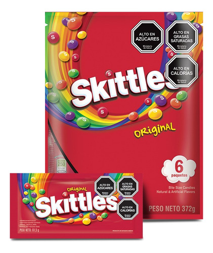 Skittles Caramelo Masticable Sabor Frutal Pack X 6 Un.