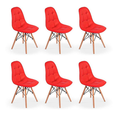 Conjunto 6 Cadeiras Estofada Botonê Vermelha