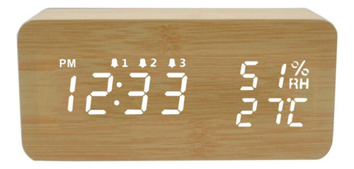 Reloj Despertador Led De Madera Para Temperatura Y Humedad C