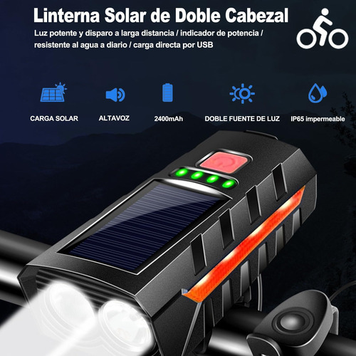 2 En 1 Luces Para Bicicleta, Linterna Solar Recargable Usb