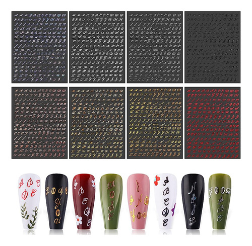 Letras Nail Art Stickers, Ebanku 8 Hojas Holographic English