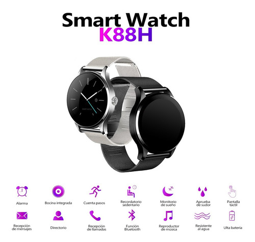 Imagen 4 de 9 de Smartwatch K88h Metálico Bluetooth Deportivo Redes Sociales