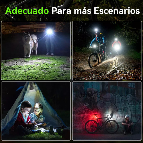 Luz Bicicleta Recargable Delantera Traser 12 Led Y Claxon
