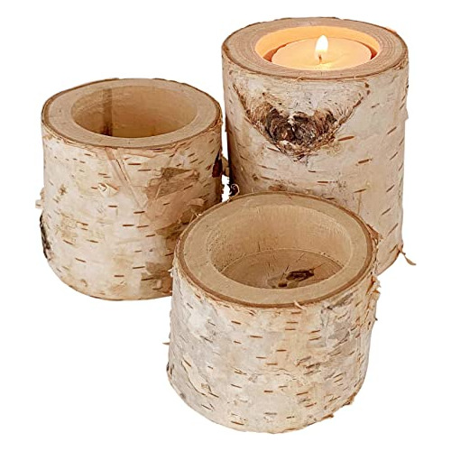 Portavelas De Madera De Abedul Rústico Bodas, Decoraci...