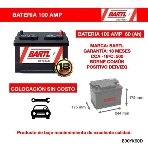 Imagen 3 de 9 de Baterias Autos Bartl 100 Amp D Garantía 18 Meses