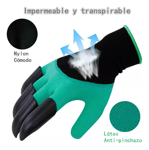 2 Pares De Luvas De Jardinagem Impermeáveis Com Garras