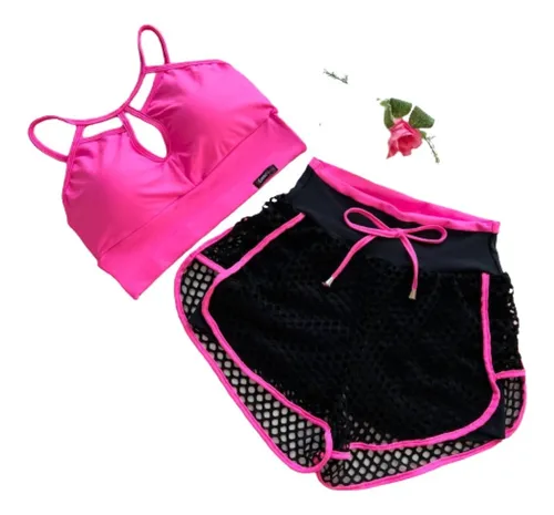 Conjunto Top E Short Feminino Academia Tops Legging Bermuda