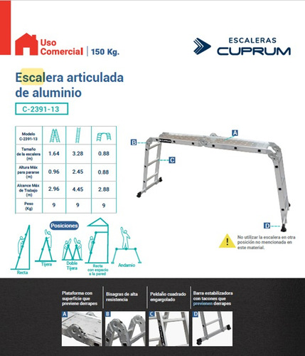 Escalera Articulada De Aluminio, 5 Posiciones C-2391-13