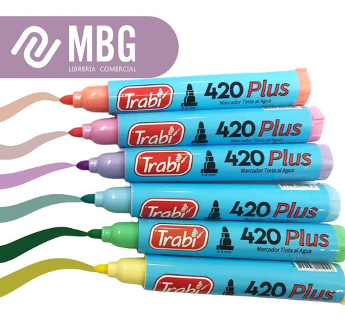 Imagen 2 de 6 de Marcador Trabi 420 Al Agua Colores Pastel Por 6 Unidades