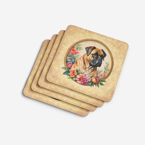 Posavasos De Espuma Bullmastiff Y Flores.